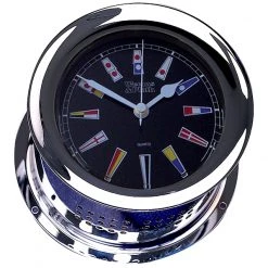 Weems & Plath Weems & Plath Chrome Plated Atlantis Quartz Clock Black Dial With Colour Flags