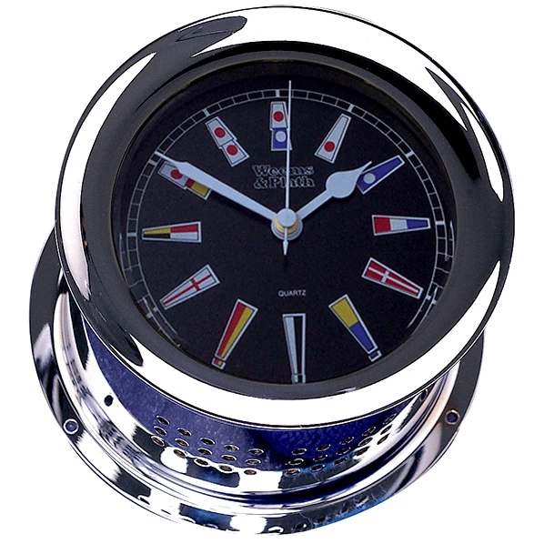 Weems & Plath Weems & Plath Chrome Plated Atlantis Quartz Clock Black Dial With Colour Flags 1 Weems & Plath Weems & Plath Chrome Plated Atlantis Quartz Clock Black Dial With Colour Flags