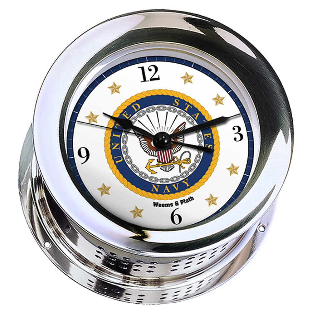 Weems & Plath Weems & Plath U.S. Navy Chrome Plated Atlantis Quartz Ships Bell Clock #7 Emblem 1 Weems & Plath Weems & Plath U.S. Navy Chrome Plated Atlantis Quartz Ships Bell Clock #7 Emblem