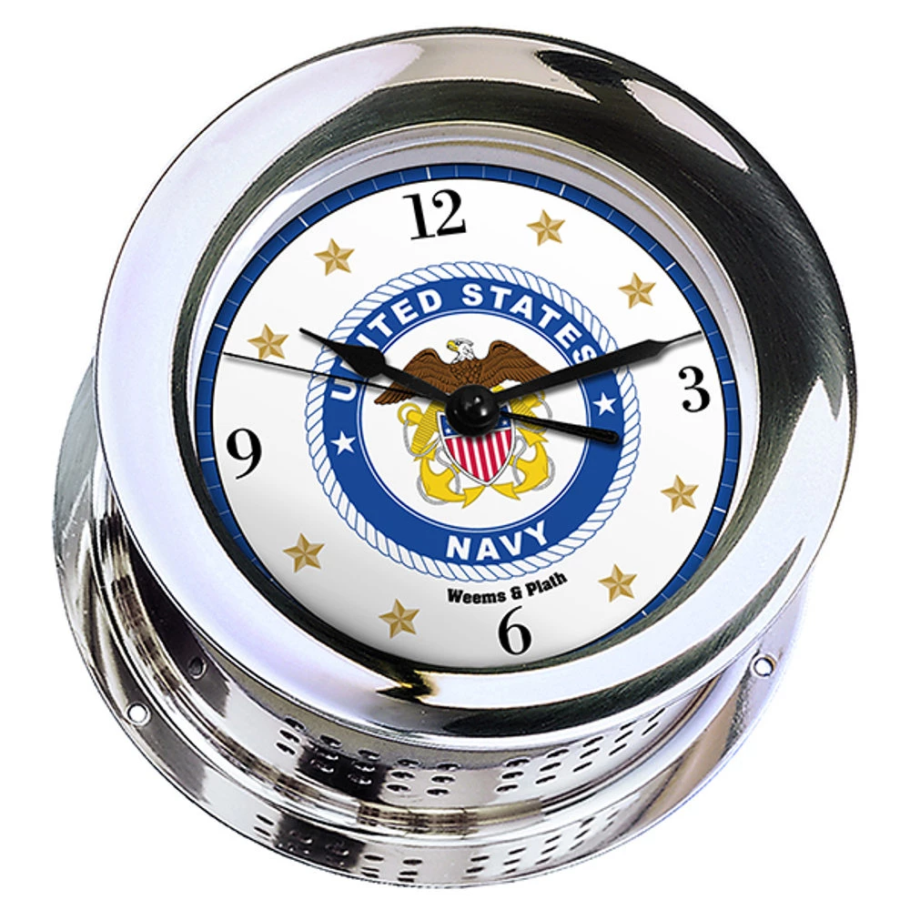 Weems & Plath Weems & Plath U.S. Navy Chrome Plated Atlantis Quartz Ships Bell Clock #8 Emblem 1 Weems & Plath Weems & Plath U.S. Navy Chrome Plated Atlantis Quartz Ships Bell Clock #8 Emblem
